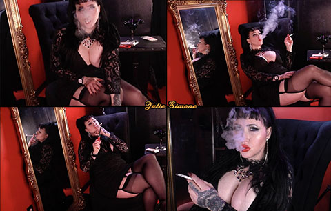 Julie Simone smoking fetish video in stockings 